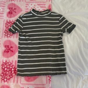 Justice green and white striped tshirt